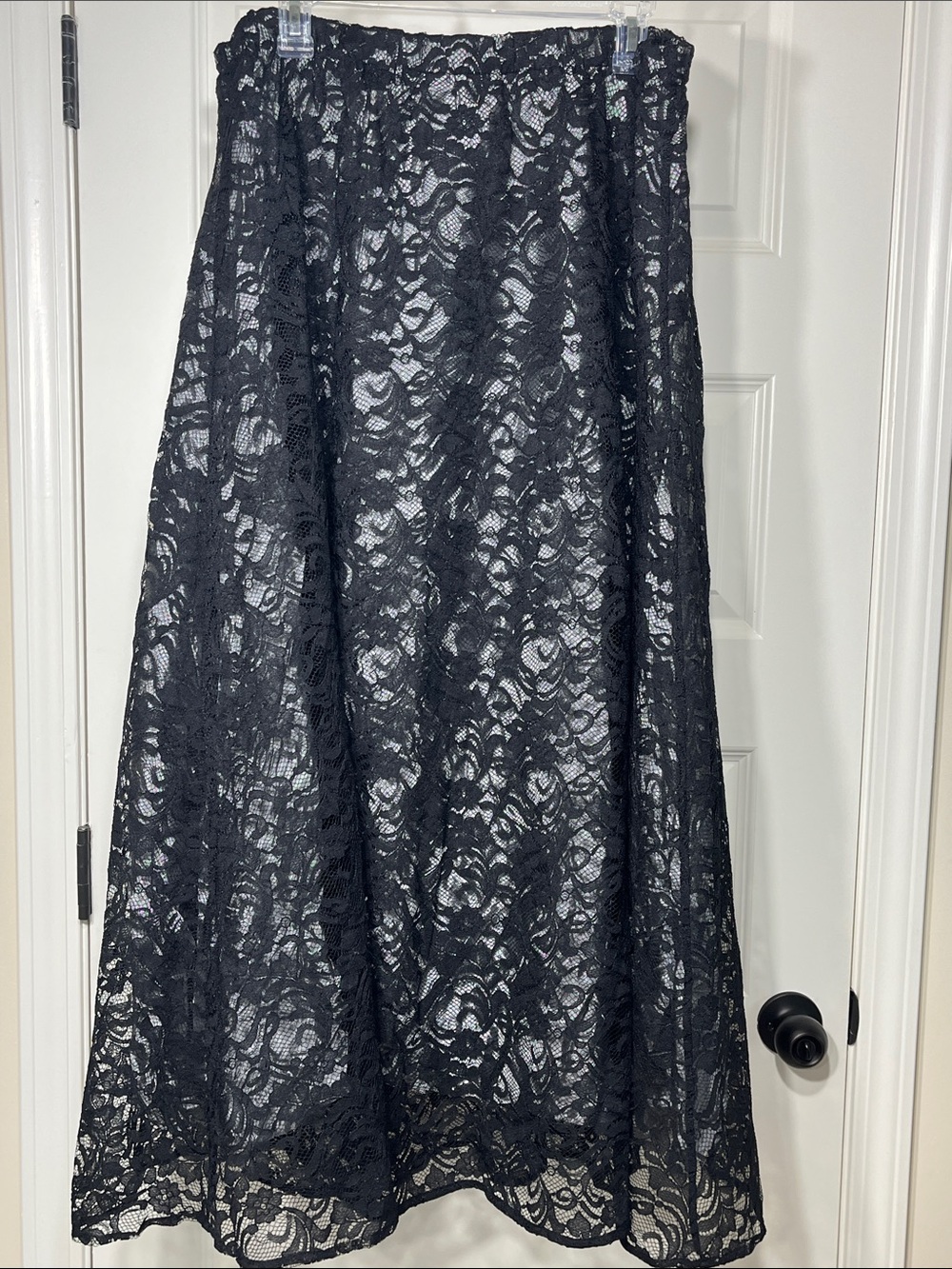 Coldwater Creek Black Lace Maxi‎ Skirt XL Lined Floral Made in USA